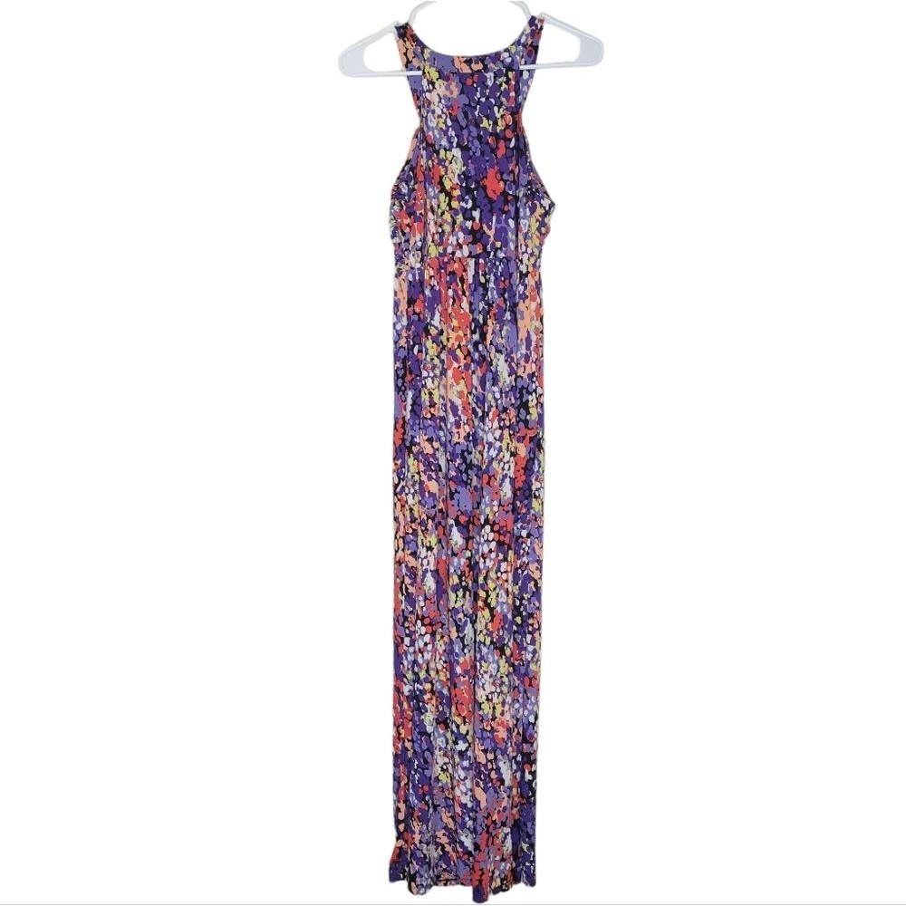 ELLE Maxi Dress Purple Red Yellow Small Lace Abstract Long Sleeveless Geometric - Picture 4 of 9